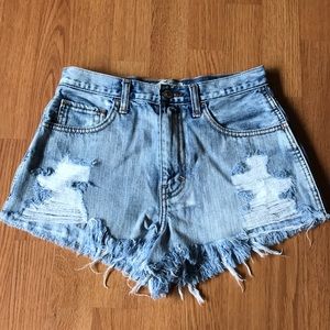 High waisted distressed shorts